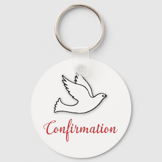 Congratulations Confirmation Dove with Gold, Red Key Ring (Front)