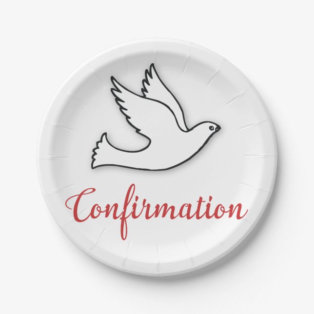Congratulations Confirmation Dove with Gold, Red Paper Plate (Front)