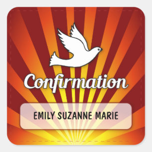 Congratulations Confirmation Dove with Gold, Red Square Sticker