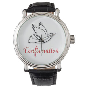 Congratulations Confirmation Dove with Gold, Red Watch