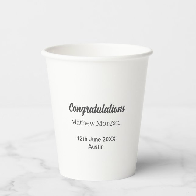 Congratulations congrats graduation name year clas paper cups (Front)