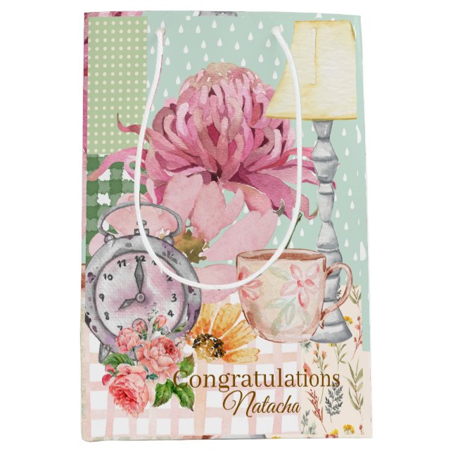 Congratulations Custom Pastel scrapbook background Medium Gift Bag (Front)