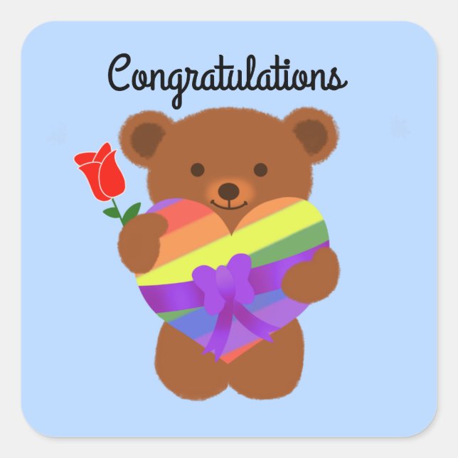 Congratulations Cute Teddy Bear #2 Stickers (Front)