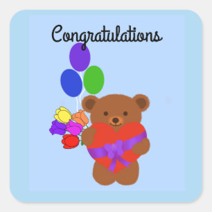 Congratulations Cute Teddy Bear #4 Stickers