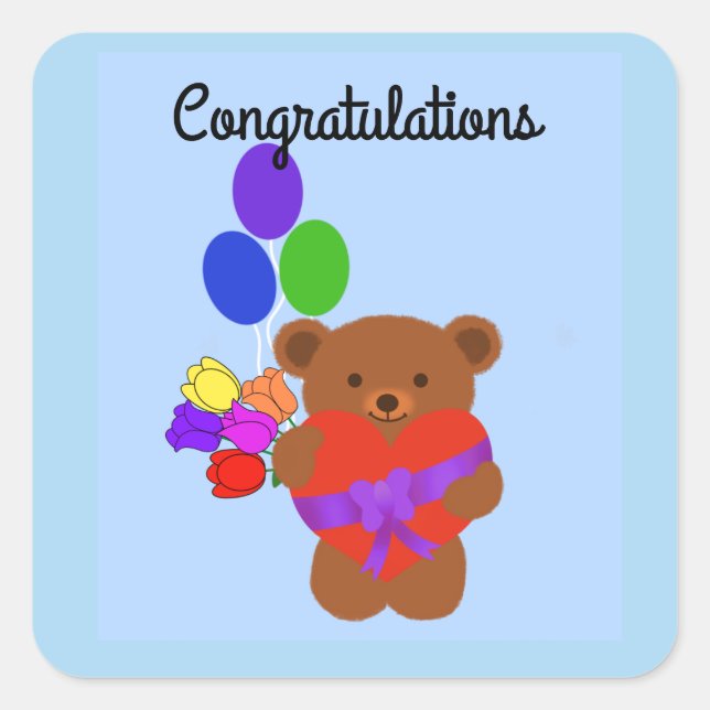 Congratulations Cute Teddy Bear #4 Stickers (Front)