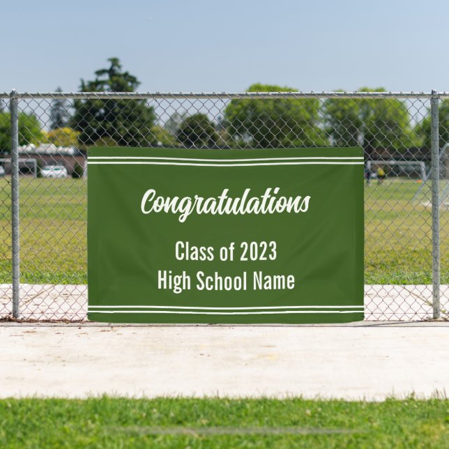 Congratulations Dark Green and White High School Banner (Insitu)