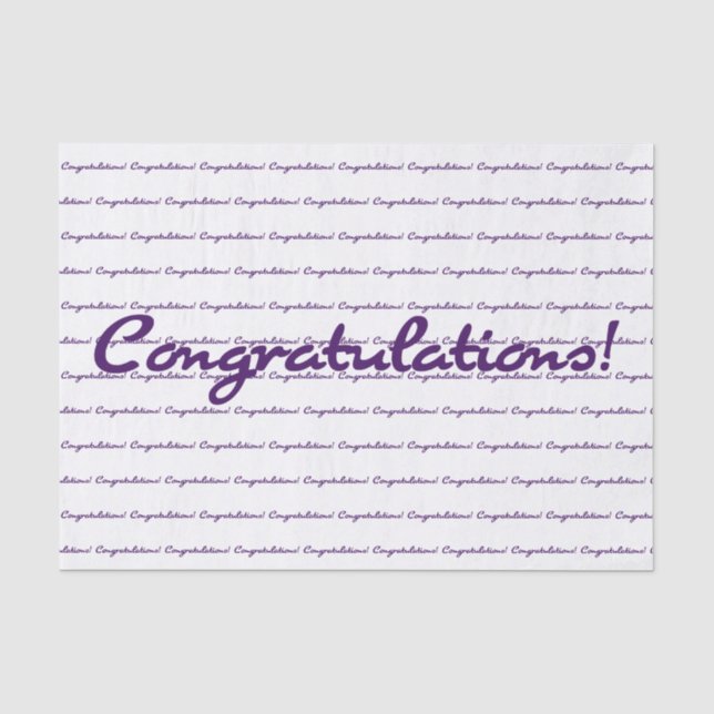 Congratulations! Dark Purple Casual Script Tissue Paper (Front)