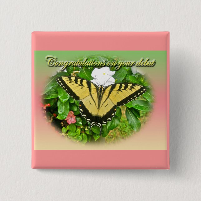 Congratulations Debut Swallowtail Butterfly Items 15 Cm Square Badge (Front)