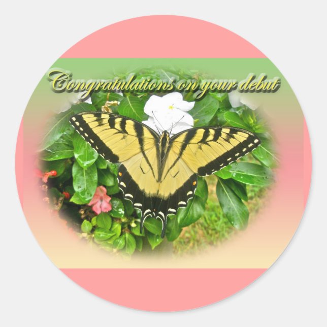 Congratulations Debut Swallowtail Butterfly Items Classic Round Sticker (Front)
