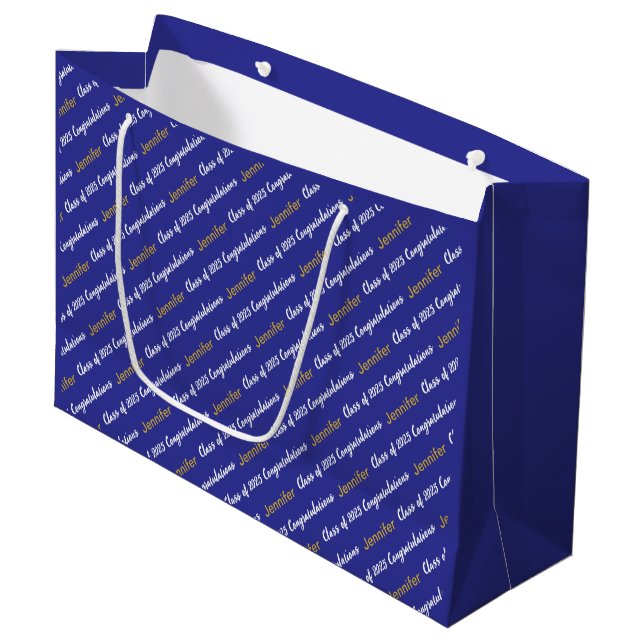 Congratulations Deep Blue White Gold Class of 2025 Large Gift Bag (Front Angled)