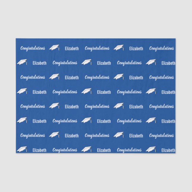Congratulations Deep Blue White Graduate Name Tissue Paper (Front)