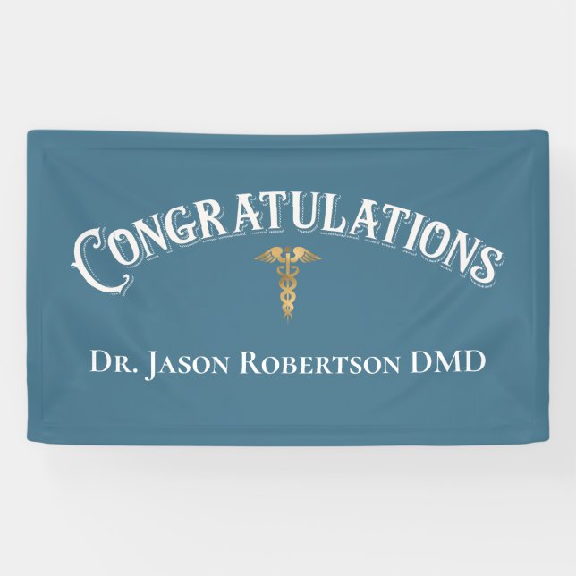 Congratulations Dentist Dental Elegant Blue Gold Banner (Horizontal)