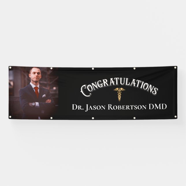 Congratulations Dentist Dental Elegant Photo Black Banner (Horizontal)