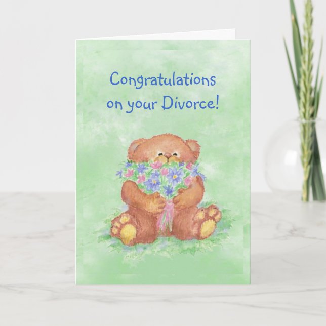 Congratulations Divorce Humour, Teddy Bear Flowers Card (Front)