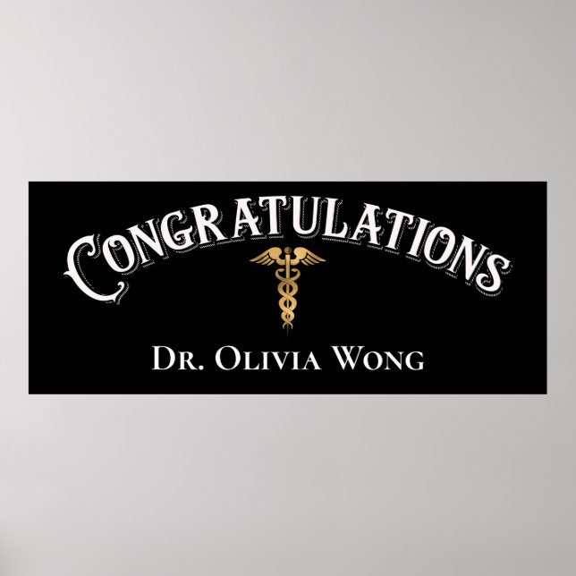 Congratulations Doctor Physician Caduceus Gold Poster (Front)