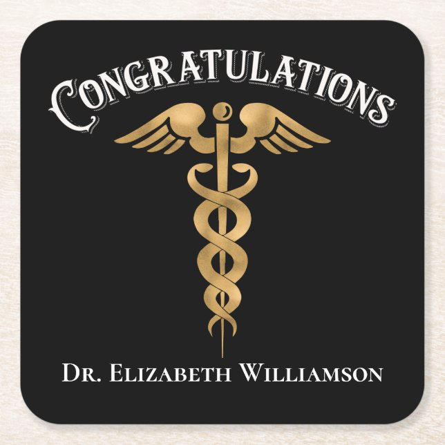 Congratulations Doctor Physician Square Paper Coaster (Front)