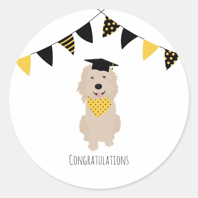 Congratulations Doodle Dog Graduation Cap Classic Round Sticker (Front)