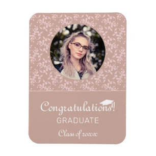 Congratulations Dusty Pink Rococo Graduation Photo Magnet