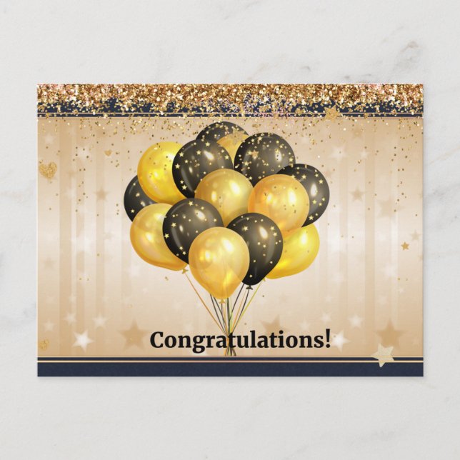 Congratulations! Elegant black and gold design. Postcard (Front)