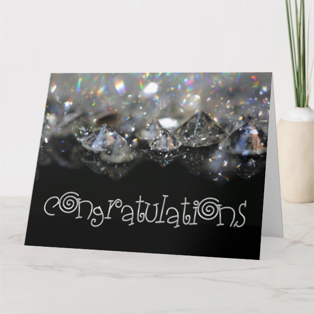 Congratulations Elegant Black White Shiny Diamonds Card (Front)