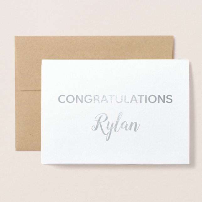 Congratulations Elegant Brush Print Script Name Foil Card (Front With Envelope)