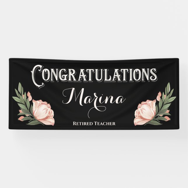 Congratulations Elegant Flower Retirement Monogram Banner (Horizontal)