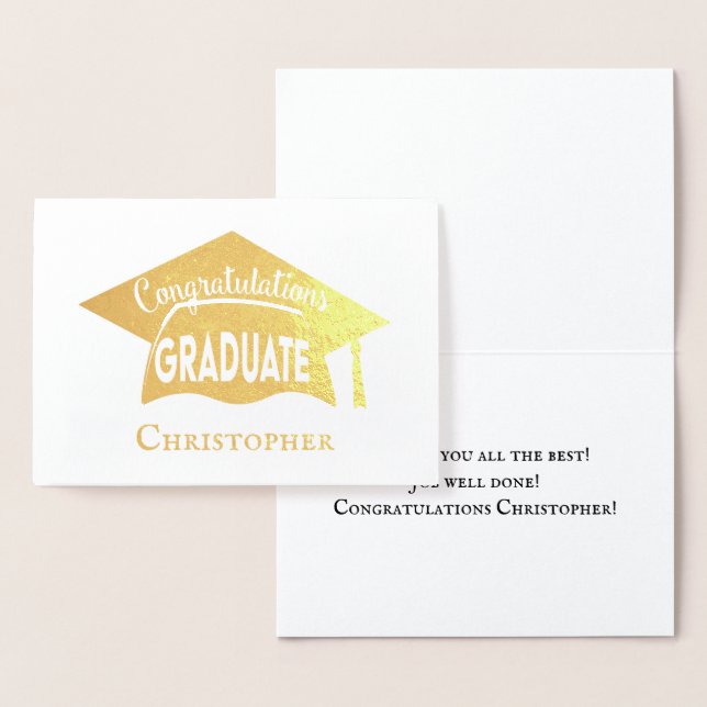 Congratulations Elegant Modern Gold Cap Graduation Foil Card (Display)