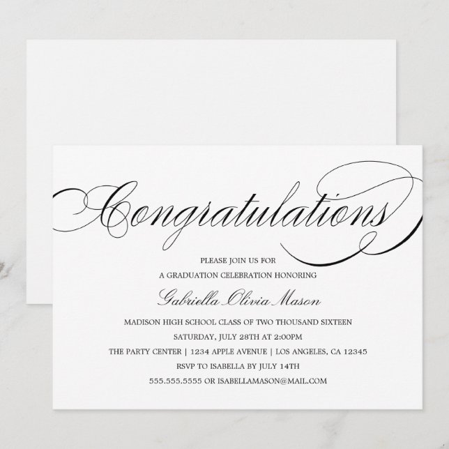 Congratulations Elegant Script | Party Invitation (Front/Back)