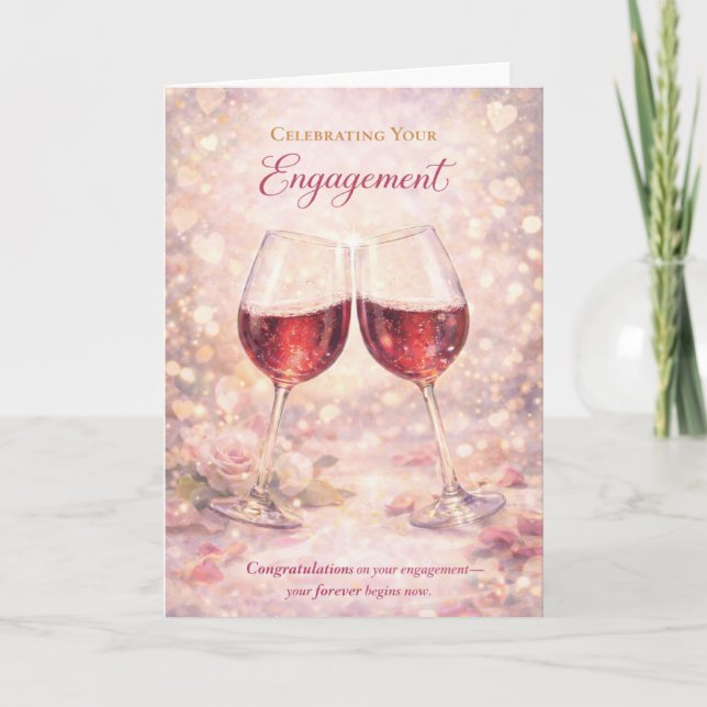 Congratulations Engagement Card - Wine Glasses (Front)