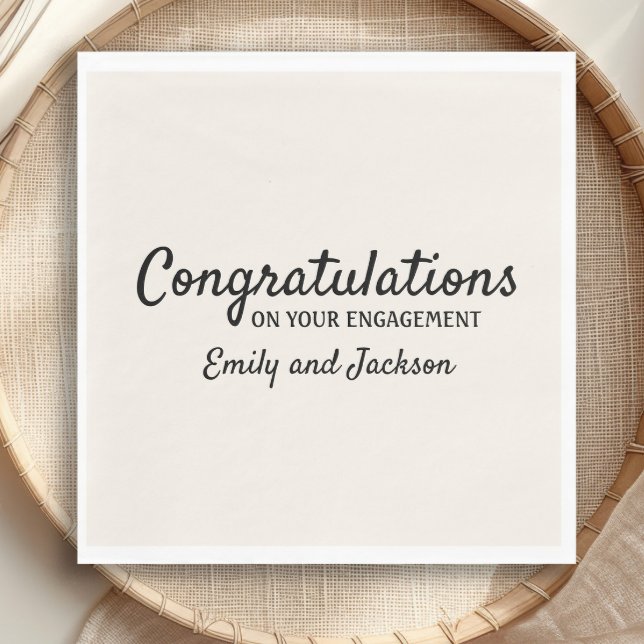 Congratulations Engagement Script Name Cream White Napkin ("Congratulations on your engagement" custom paper napkins)