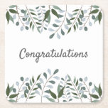 Congratulations Eucalyptus Greenery Floral Square Paper Coaster<br><div class="desc">Eucalyptus Greenery Floral Border</div>