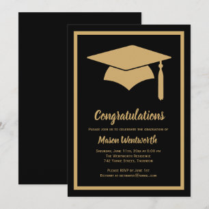 Congratulations Faux Gold / Black Grad Invitation