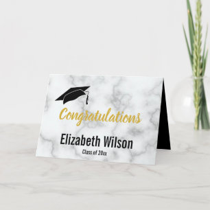 Congratulations Faux White Marble Graduate Name Card
