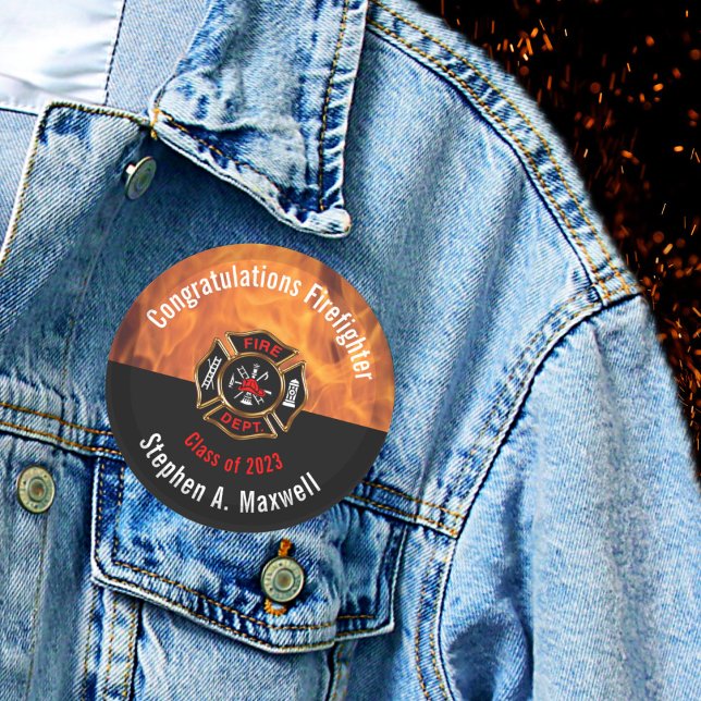 Congratulations Firefighter Flames Class | Name 6 Cm Round Badge (Creator Uploaded)