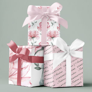 Congratulations Floral Wrapping Paper Sheets