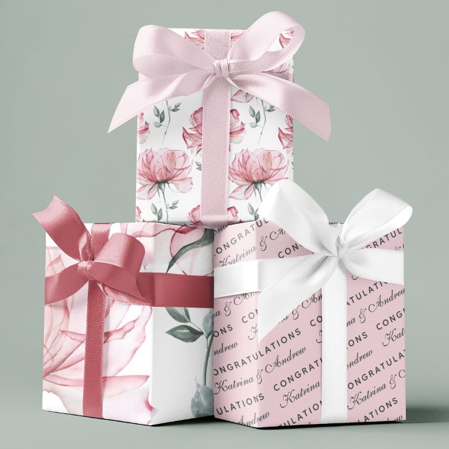 Congratulations Floral Wrapping Paper Sheets (Congratulate a special couple with these personalized wrapping paper sheets! )