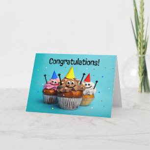 Congratulations For Anyone Three Happy Cupcakes  Holiday Card