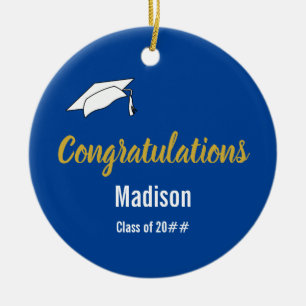 Congratulations for Graduate on Deep Blue Ceramic Ornament