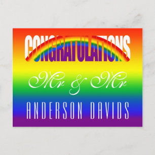 Congratulations Gay Couple Bright Rainbow Flag Postcard