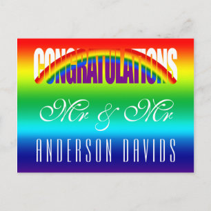 Congratulations Gay Couple Bright Rainbow Flag Postcard