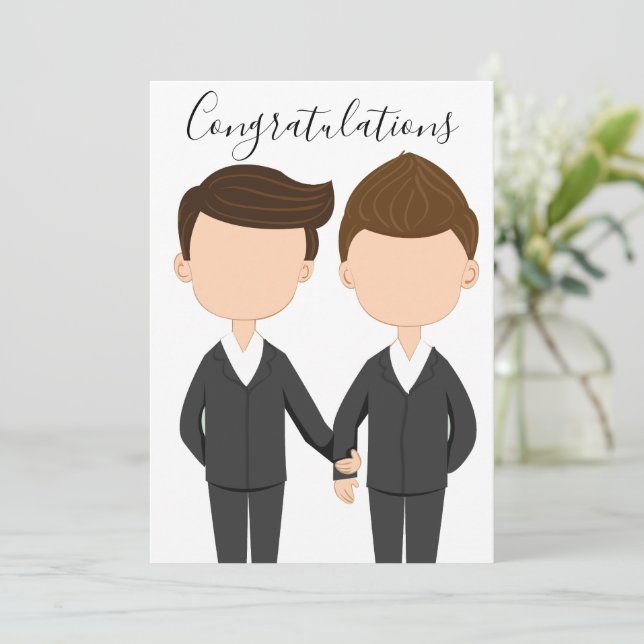 Congratulations Gay Wedding Two Men in Tuxedos Card (Standing Front)