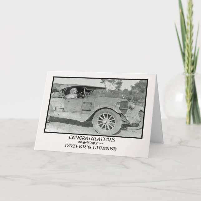 Congratulations getting drivers license, old car. card (Front)