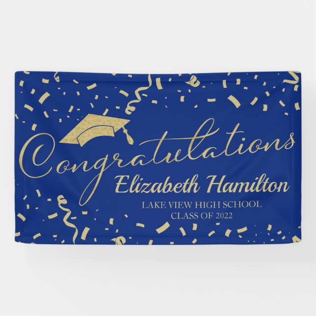 Congratulations Gold And Blue Graduation Banner (Horizontal)