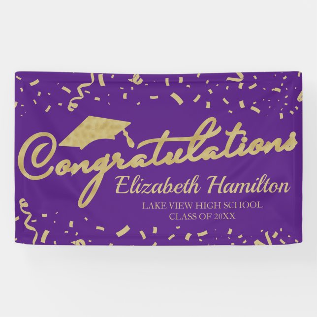 Congratulations Gold And Purple Graduation Banner (Horizontal)