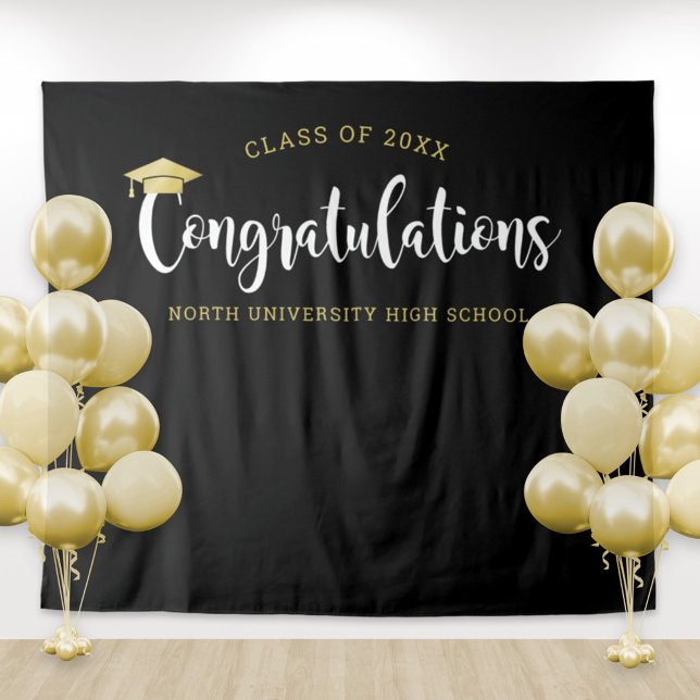 Congratulations Gold Black Graduation Party Tapestry (Creator Uploaded)
