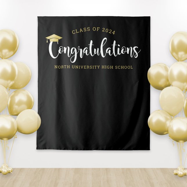 Congratulations Gold Black Graduation Party Tapestry (Creator Uploaded)
