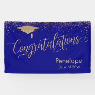 Congratulations Gold Confetti Graduation Blue Banner