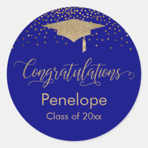 Congratulations Gold Confetti Graduation Blue Classic Round Sticker
