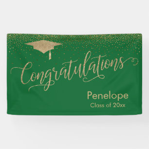 Congratulations Gold Confetti Graduation Green Banner