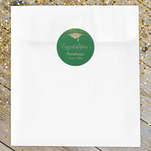 Congratulations Gold Confetti Graduation Green Classic Round Sticker